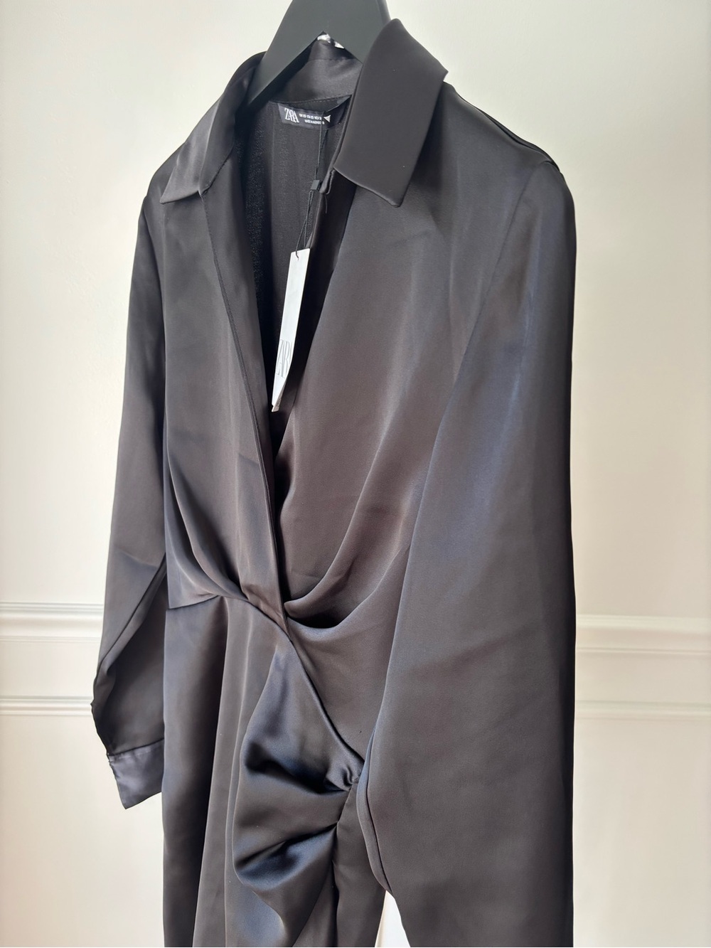 Zara Black Satin Button-Down Blouse - Picture 2 of 6